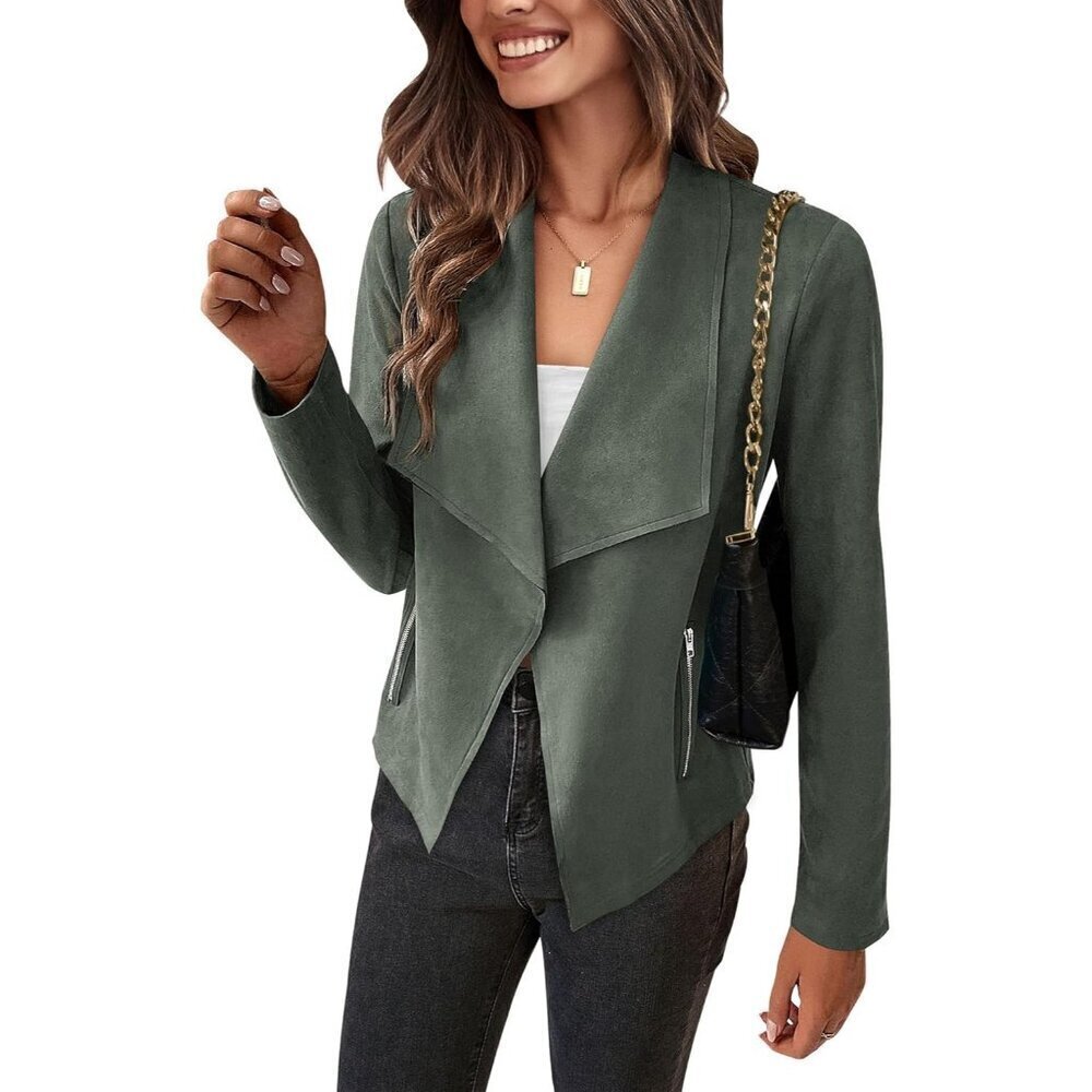 Women's Light Green PRETTYGARDEN Faux Suede Jackets Fall Clothes Long Sleeve